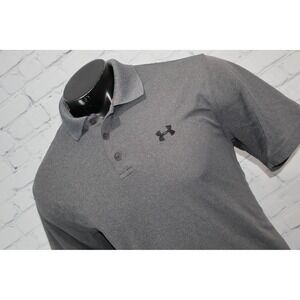 Under Armour Polo Men Large Gray Heatgear Loose Fit Short Sleeve Golf Shirt
